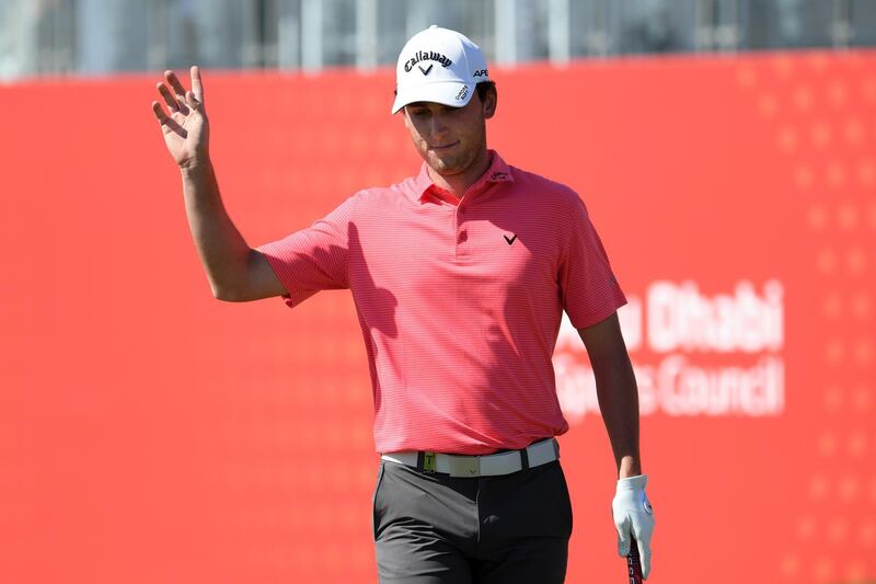 Renato Paratore of Italy celebrates on the eighteenth during day one of the Abu Dhabi HSBC Championship. Getty