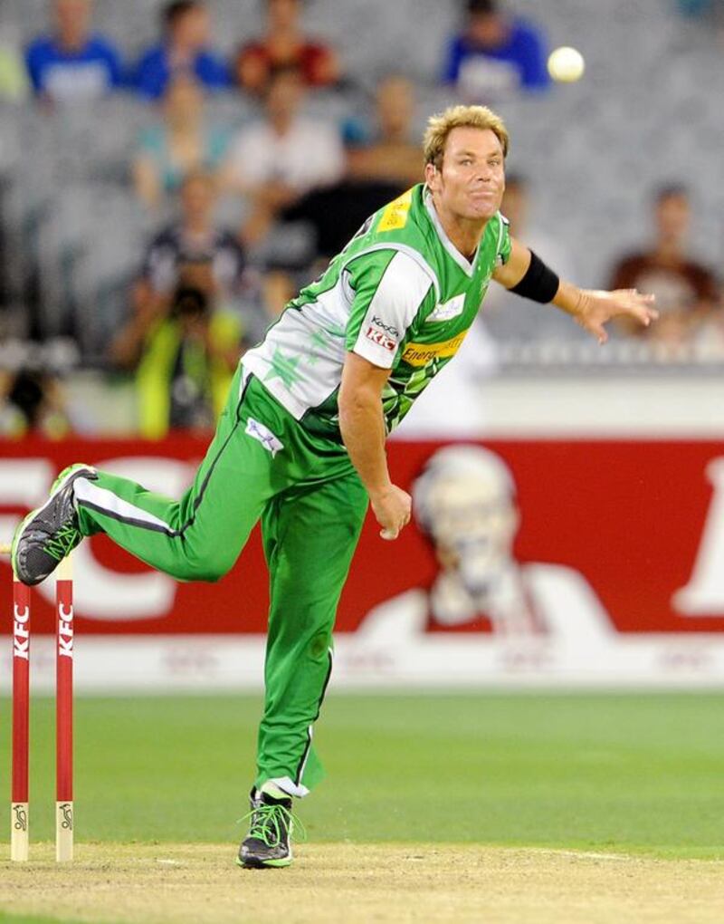 Shane Warne, pictured playing for Melbourne Stars in December 2011, is quite the sight these days. William West / AFP