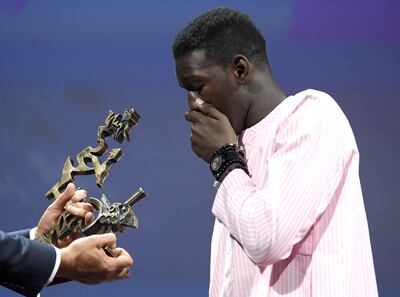 Seydou Sarr receives the Marcello Mastroianni Award for Best New Young Actor for Io Capitano (Me Captain). EPA