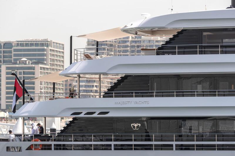 A super yacht build by Gulf Craft parked in the new Dubai harbour development on May 22th, 2021. 
Antonie Robertson / The National.
Reporter: Ramola Talwar for National.
