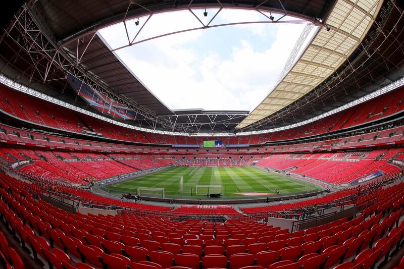 epa06374180 (FILE) - Interior view of the Wembley Stadium prior to the English FA Cup semi final match between Arsenal FC and Manchester City in London, Britain, 23 April 2017 (reissued 07 December 2017). The UEFA on 07 December 2017 confirmed that Wembley will host seven matches of the UEFA EURO 2020 soccer tournament, including the semi finals and the final.  EPA/DOMENIC AQUILINA *** Local Caption *** 53473022
