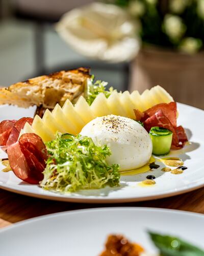 Burrata with a twist. Photo: Spago by Wolfgang Puck