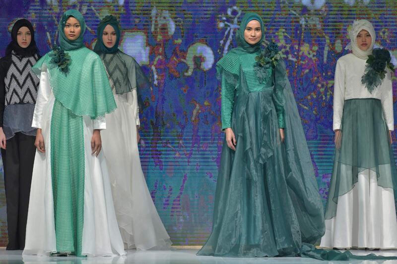 Pops of green in Sad Indah's collection. AFP