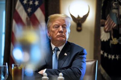 WASHINGTON, DC - JUNE 26:  U.S. President Donald Trump attends a lunch meeting with Republican lawmakers in the Cabinet Room at the White House June 26, 2018 in Washington, DC. The president called the Supreme Court's 5-4 ruling in favor of the administration's travel ban a "tremendous victory," according to published reports.  (Photo by Al Drago-Pool/Getty Images)