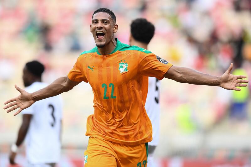 Ivory Coast forward Sebastien Haller celebrates scoring his team's first goal in their 2-2 draw against Sierra Leone in the Africa Cup of Nations match at Stade de Japoma in Douala, Cameroon, on Sunday, January 16. AFP