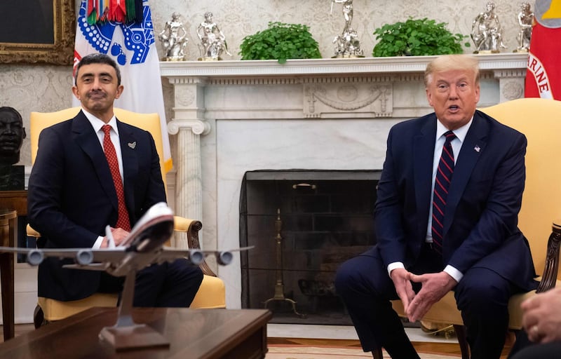 Sheikh Abdullah with Mr Trump in the Oval Office. AFP