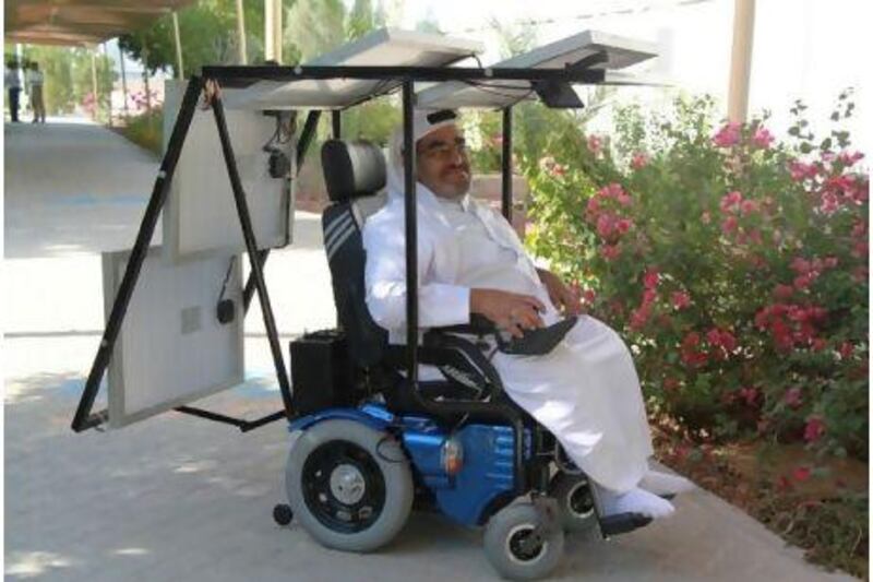 Masdar is sponsoring Haidar Taleb, who is attempting to set a Guinness world record with a wheelchair powered by solar panels.