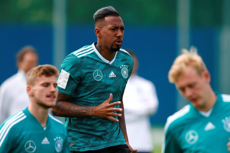 Germany's Jerome Boateng trains ahead of the 2018 FIFA World Cup in Moscow, Russia, on June 14, 2018. Axel Schmidt / Reuters