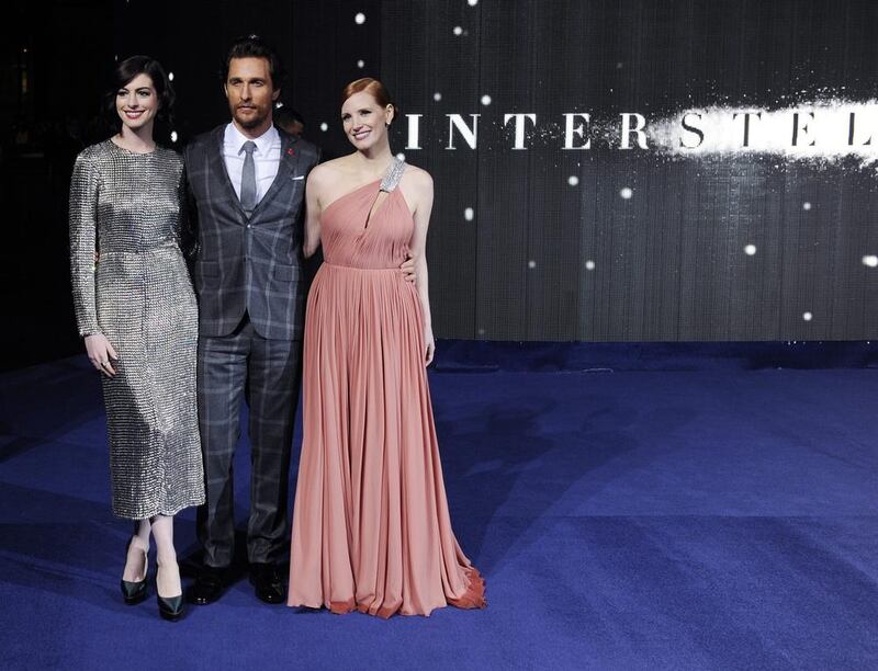 US actors Anne Hathaway,  Matthew McConaughey and Jessica Chastain arrive for the European premiere of Interstellar in Leicester Square in London on October 29, 2014. The movie opens in British cinemas on 4 November.  EPA