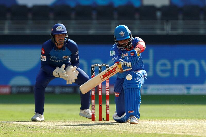 Prithvi Shaw of Delhi Capitals batting during match 51 of season 13 of the Dream 11 Indian Premier League (IPL) between the Delhi Capitals and the Mumbai Indians held at the Dubai International Cricket Stadium, Dubai in the United Arab Emirates on the 31st October 2020.  Photo by: Saikat Das  / Sportzpics for BCCI