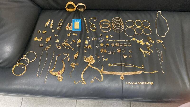 Some of the jewellery that was recovered after being stolen from a house in Al Nuaimia. Photo: Ajman Police