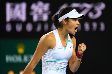 Emma Raducanu of Britain reacts during her first round Womenâ€™s singles match against Sloane Stephens of the USA on Day 2 of the Australian Open, at Melbourne Park, in Melbourne, Australia, 18 January 2022.   EPA / JAMES ROSS AUSTRALIA AND NEW ZEALAND OUT