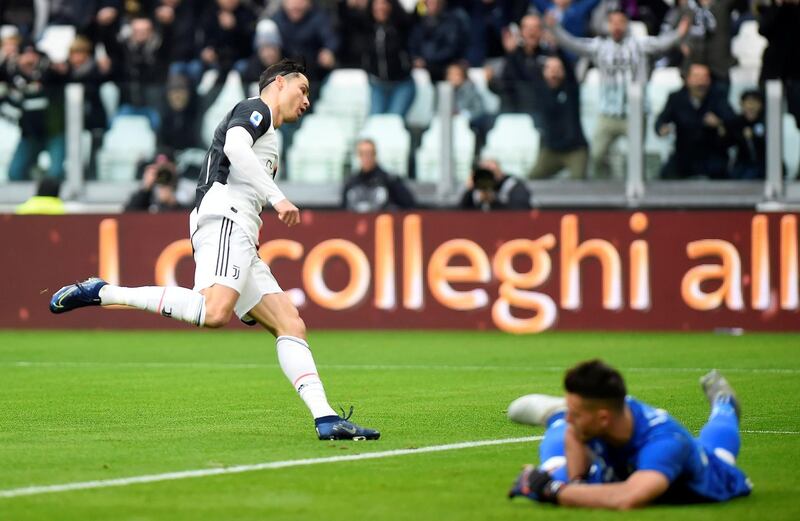 Juventus' Cristiano Ronaldo scores the first goal. Reuters