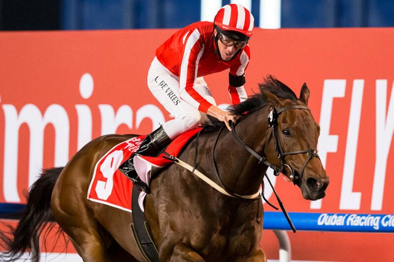 Adrie de Vries on board Salute The Soldier winning the Group 2 Al Maktoum Challenge Round-2 at the Dubai World Cup Carnival Week-4 at Meydan on Thursday, February 11, 2021. Courtesy Dubai Racing Club
 
