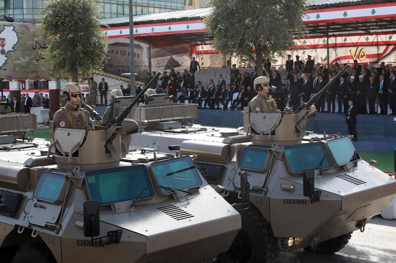 Lebanese armed forces take part in a military parade. AFP