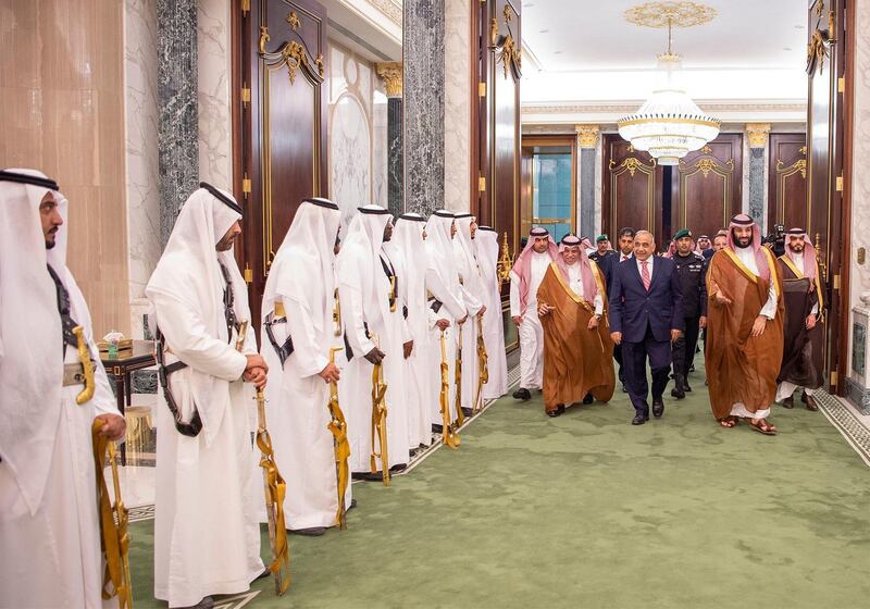 Saudi Arabia's Crown Prince Mohammed bin Salman walks with Iraq's Prime Minister Adel Abdul Mahdi in Riyadh, Saudi Arabia.  REUTERS