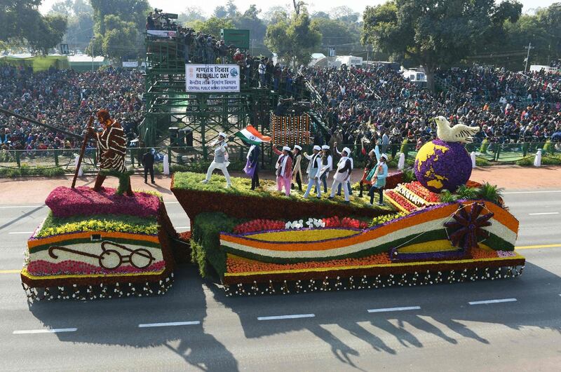 A tableau of the Central Public Works Department of India takes part during the Republic Day parade in New Delhi.   AFP