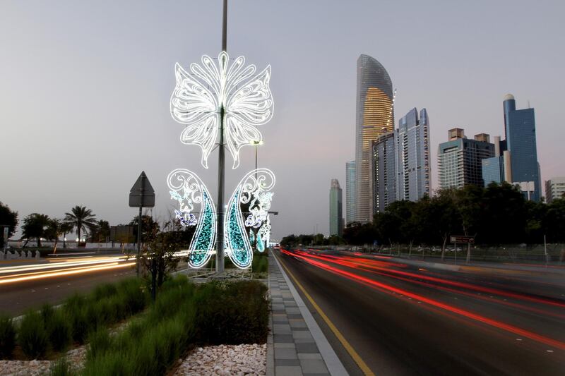 ABU DHABI -  24th JUL 2020 - Abu Dhabi city has been lit with decorative lights on the accassion of Eid Al Adha. Rajesh Korde / The National