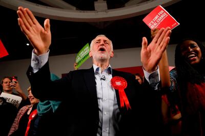 (FILES) In this file photo taken on December 11, 2019 Britain's Labour Party leader Jeremy Corbyn gestures with supporters and activists after delivering a speech during a general election campaign rally in East London. Britain's Labour party on Sunday goes online to try to reinvigorate grassroots support after years of bitter ideological in-fighting and stinging electoral failure.
 / AFP / Tolga AKMEN
