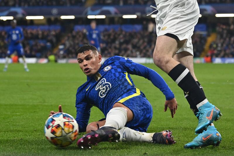 Chelsea's Brazilian defender Thiago Silva fights for the ball. AFP