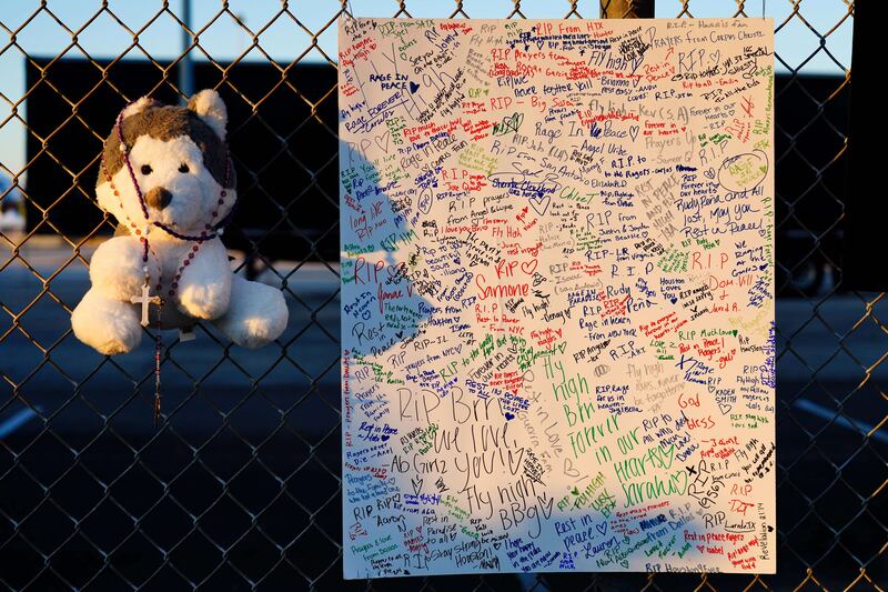 Items of memorial outside the venue of the cancelled Astroworld festival. AFP
