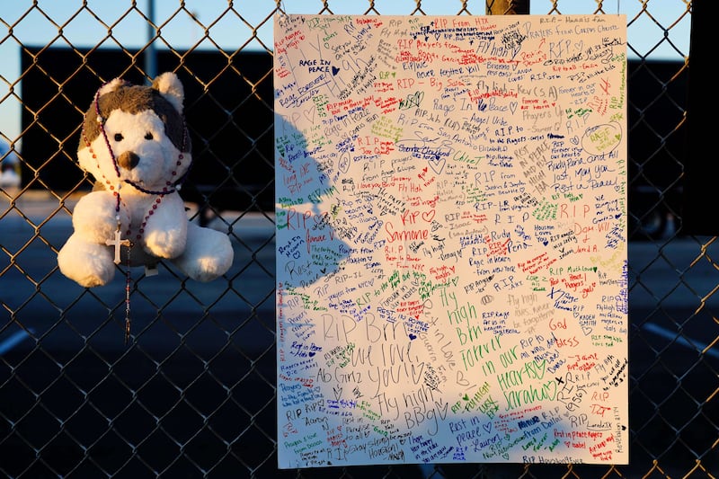 Items of memorial outside the venue of the cancelled Astroworld festival. AFP