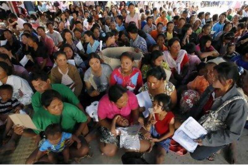 Thai villagers at a shelter in Si Sa Ket province, where about 21,000 people are thought to have fled their homes.