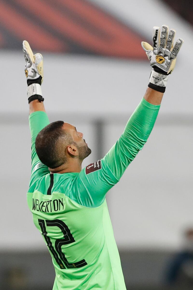 Brazil's goalkeeper Weverton celebrates another goal. AFP