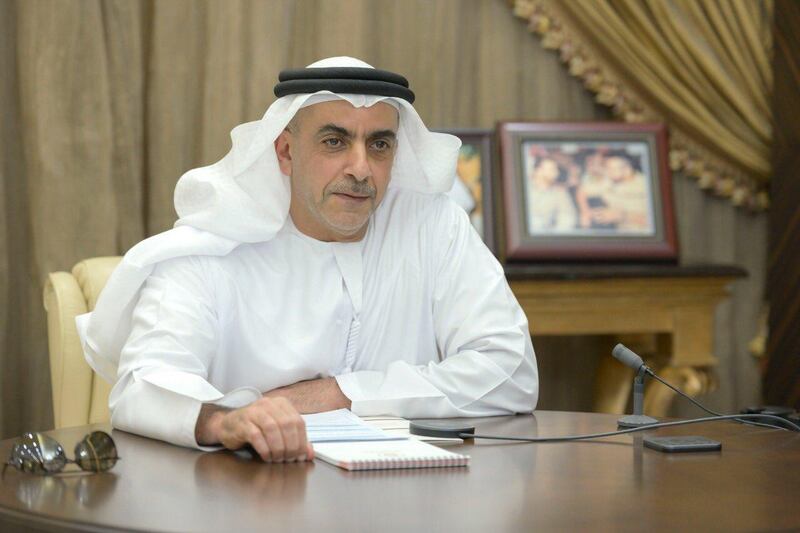 Sheikh Saif bin Zayed, Deputy Prime Minister and Minister of Interior, attends a remote cabinet meeting on Sunday. Courtesy: Dubai Media Office