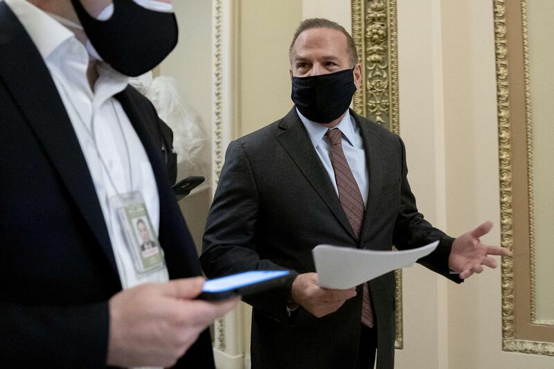 WASHINGTON, DC - JANUARY 11: Rep. David Cicilline (D-RI) wears a protective mask while walking to the House Floor at the U.S. Capitol on January 11, 2021 in Washington, DC. House Republicans blocked House Majority Leader Steny Hoyers efforts to quickly move a resolution that urged Vice President Mike Pence to use the 25th amendment to remove President Donald Trump from office, setting up a vote on the measure tomorrow.   Stefani Reynolds/Getty Images/AFP
== FOR NEWSPAPERS, INTERNET, TELCOS & TELEVISION USE ONLY ==
