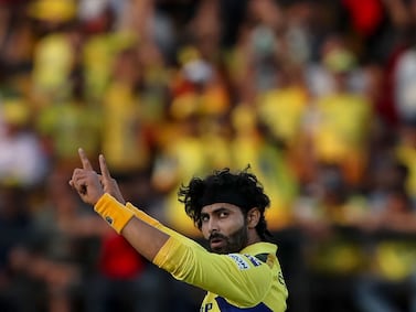Chennai Super Kings' Ravindra Jadeja celebrate after the dismissal of Punjab Kings' Ashutosh Sharma during the Indian Premier League (IPL) Twenty20 cricket match between Chennai Super Kings and Punjab Kings at the Himachal Pradesh Cricket Association Stadium in Dharamsala on May 5, 2024.  (Photo by Surjeet YADAV  /  AFP)  /  -- IMAGE RESTRICTED TO EDITORIAL USE - STRICTLY NO COMMERCIAL USE --