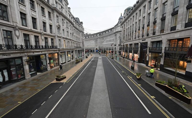 A general view of a deserted Regent Street in London. AFP