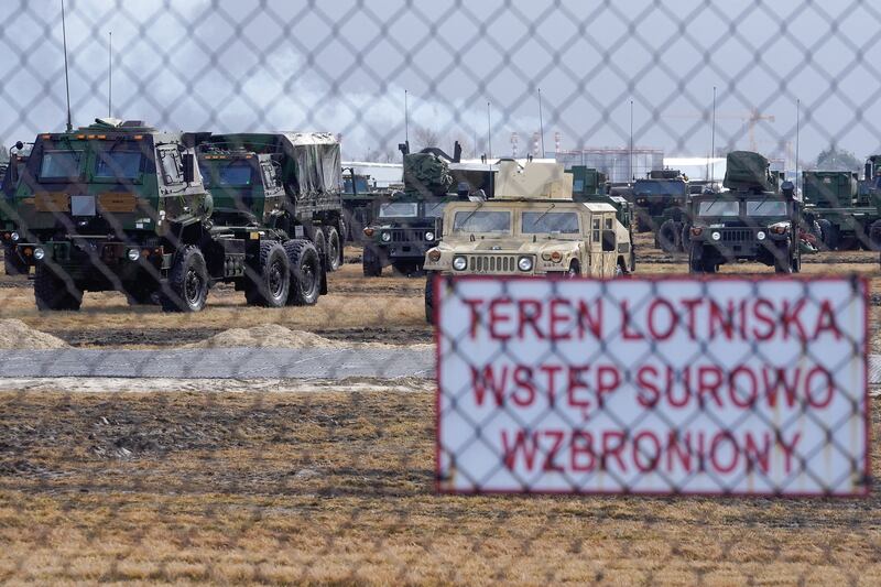 US Army vehicles, belonging to the 82nd Airborne Division, are deployed in Poland. Reuters