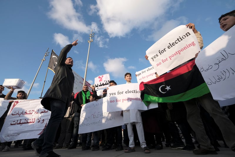 A demonstration against the postponement of the Libyan presidential election, in Benghazi, Libya.  Reuters