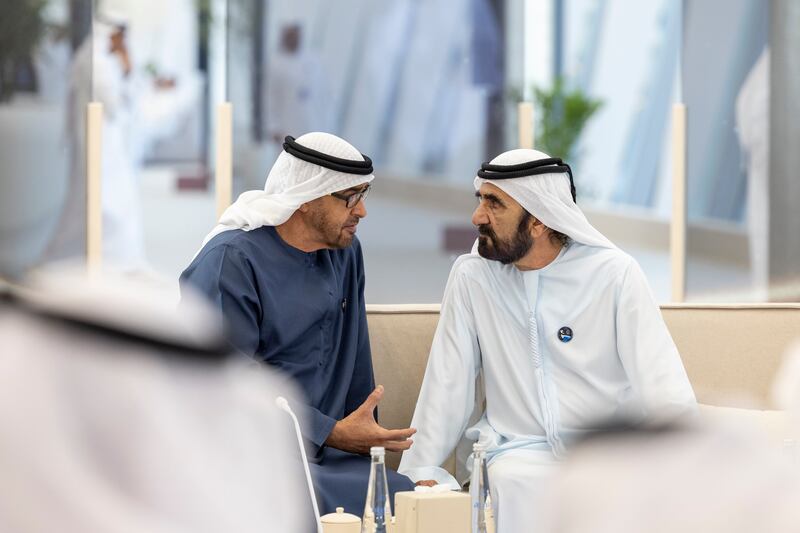 President Sheikh Mohamed and Sheikh Mohammed bin Rashid, Vice President and Ruler of Dubai, attend the homecoming reception. Photo: UAE Presidential Court 