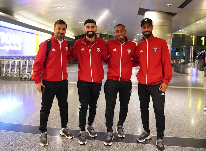 UAE players arrive in Doha ahead of their upcoming World Cup play-off against Australia.