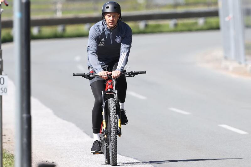 Goalkeeper Manuel Neuer arrives at training. Getty