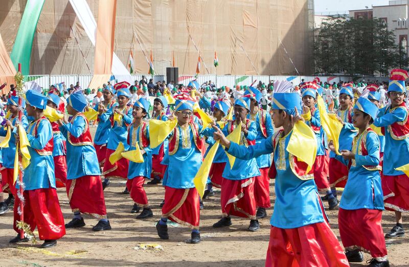 Dubai, United Arab Emirates - Students from Indian schools performing for India Republic Day event at the Indian High School in Oud Mehta.  Leslie Pableo for The National