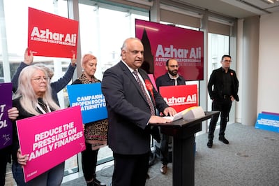 Former Labour candidate for Rochdale, Azhar Ali, at his by-election campaign launch. Getty Images
