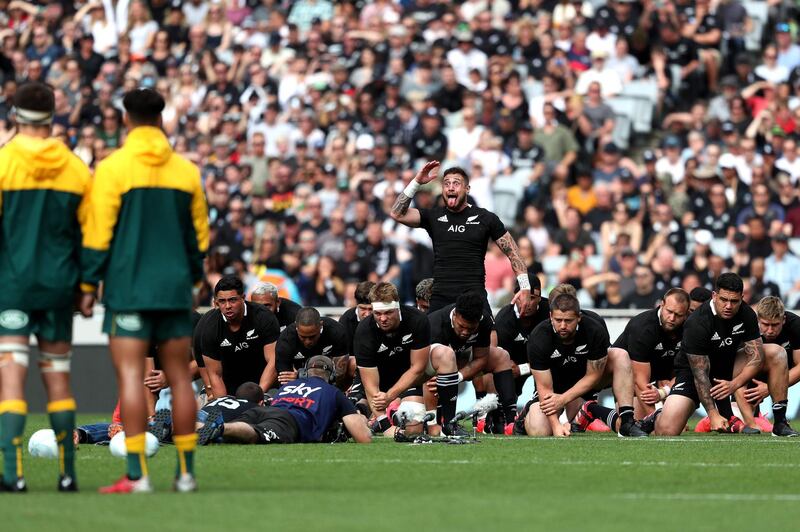 New Zealand perform the Haka before the start of the match. AFP