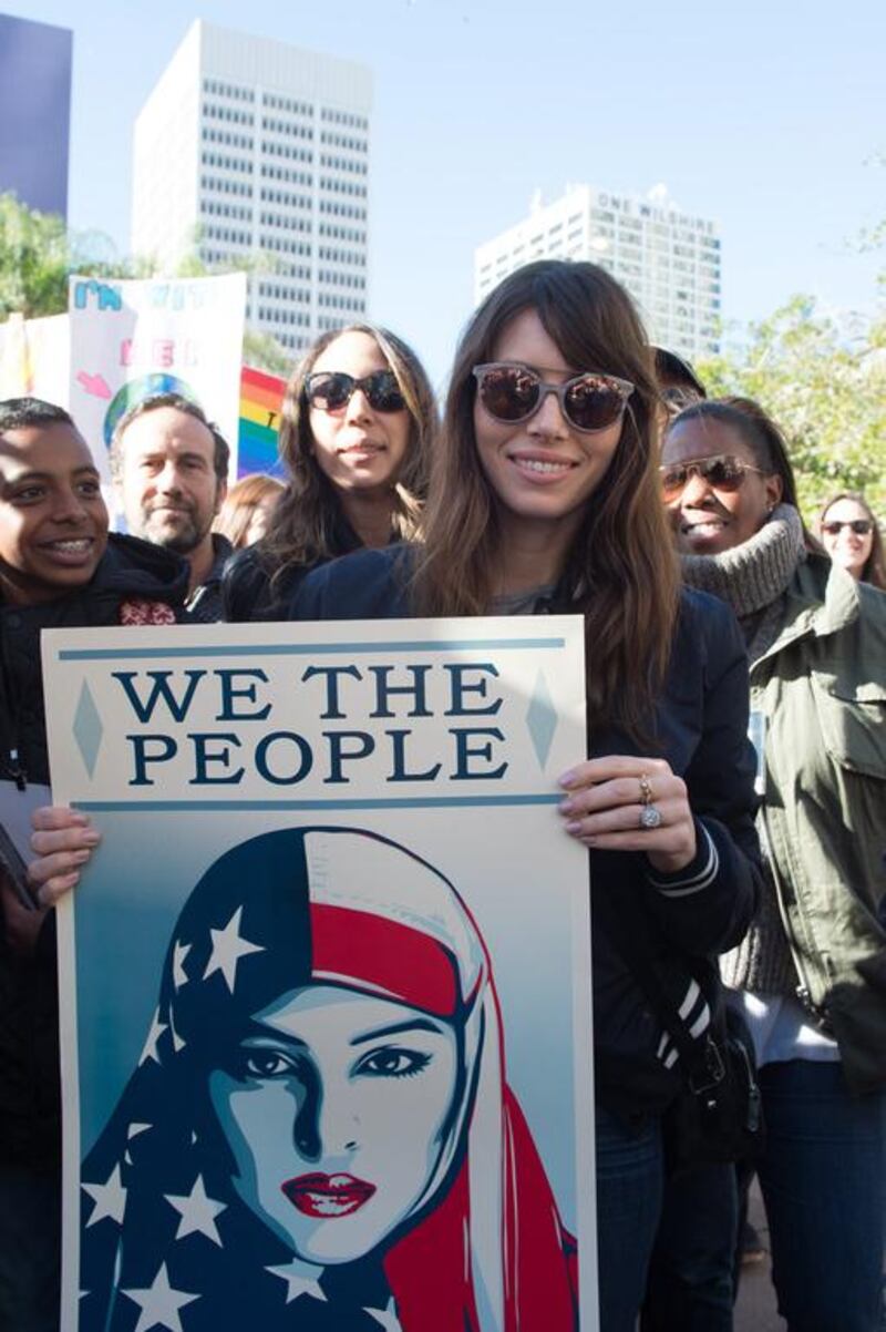 Actress Jessica Biel attends the women’s march in Los Angeles, California. Emma McIntyre / Getty Images / AFP