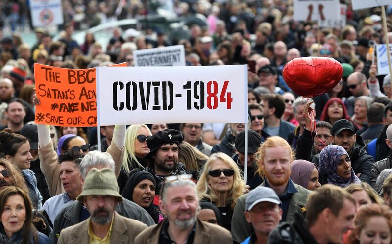 People attend a 'We Do Not Consent' rally at Trafalgar Square.  EPA