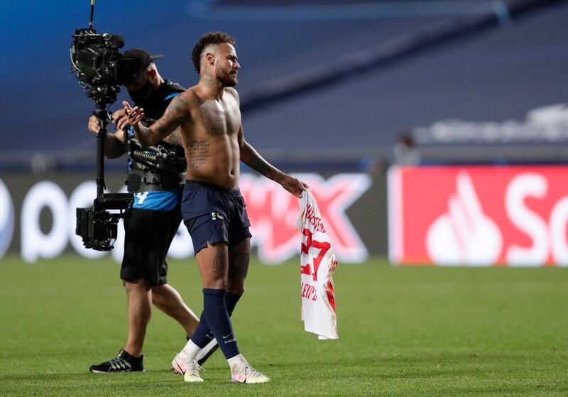 PSG's Neymar after swapping his shirt. AP