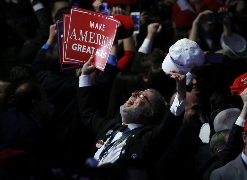 A Trump supporter celebrates as election returns come in at Republican U.S. presidential nominee Donald Trump’s election night rally in Manhattan, New York.  Jonathan Ernst / Reuters