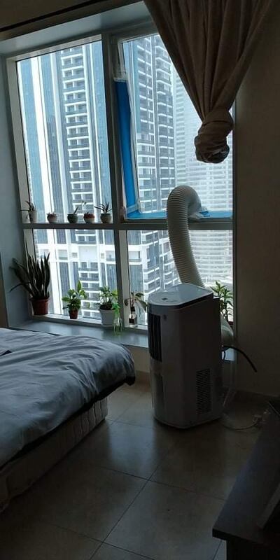 Preatoni Tower resident Yin Moe Aye has had to use a portable AC device in her apartment since March. Courtesy: Yin Moe Aye