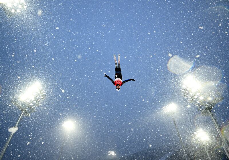 Anastasiya Andryianava of Belarus during practice for the freestyle skiing women's aerials  at the 2022 Beijing Winter Olympics, on February 13, 2022. Reuters