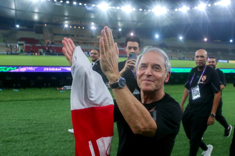 Al Ahly's coach Marcel Koller celebrates after his team won the Club World Cup third place match. AP