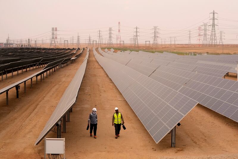 Solar panels at the Benban Solar Park in Aswan, Egypt. Investments in renewable energy technology hit a record $1.3 trillion last year. AP