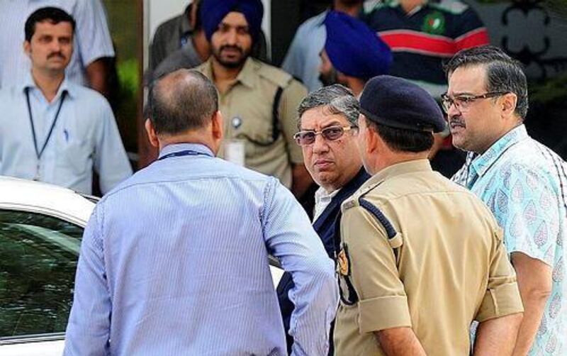 N Srinivasan, centre, has pulled strings to et re-elected to a third year in his term as BCCI president. AP Photo