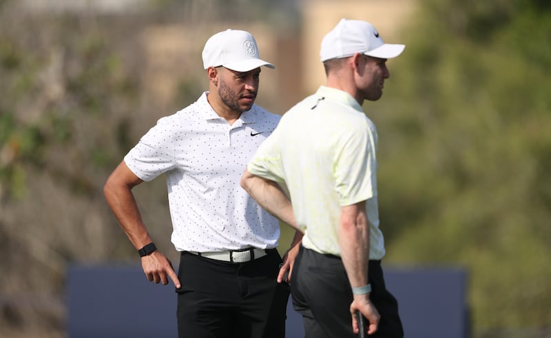 Alex Oxlade-Chamberlain and James Milner at the Emirates Golf Club. Getty